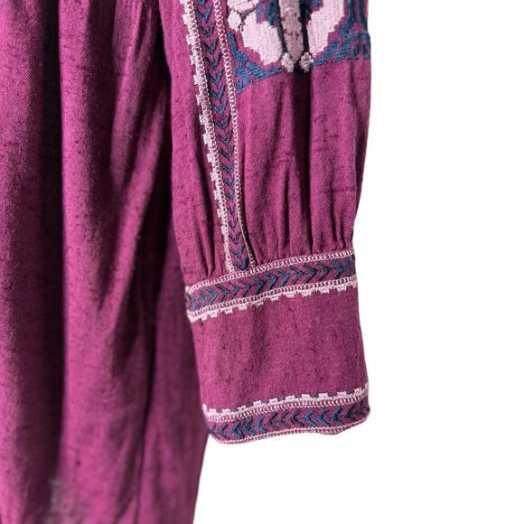 Free People All My Life Wine Embroidered Smocked Mini Dress Women’s XS Boho Chic - Picture 7 of 13